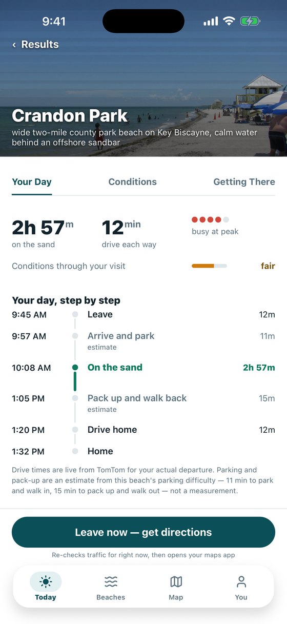 Your day: leave, arrive, time on the sand, home