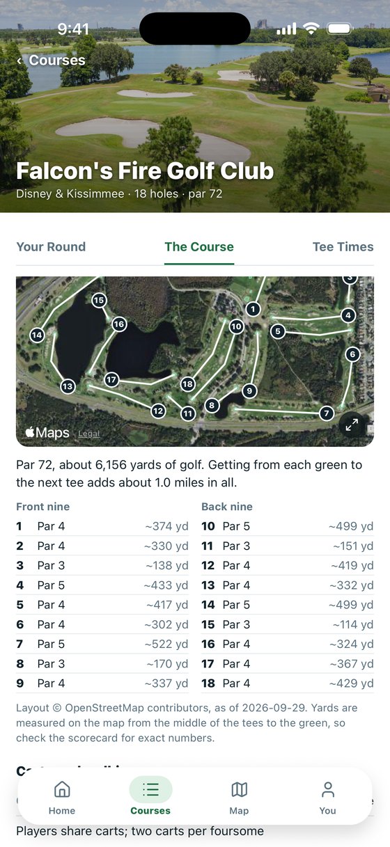 Every hole on the map with par and yardage