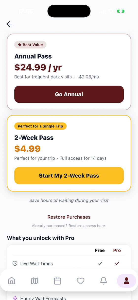 The StudiPulse Pro screen: Annual Pass $24.99 a year, 2-Week Pass $4.99